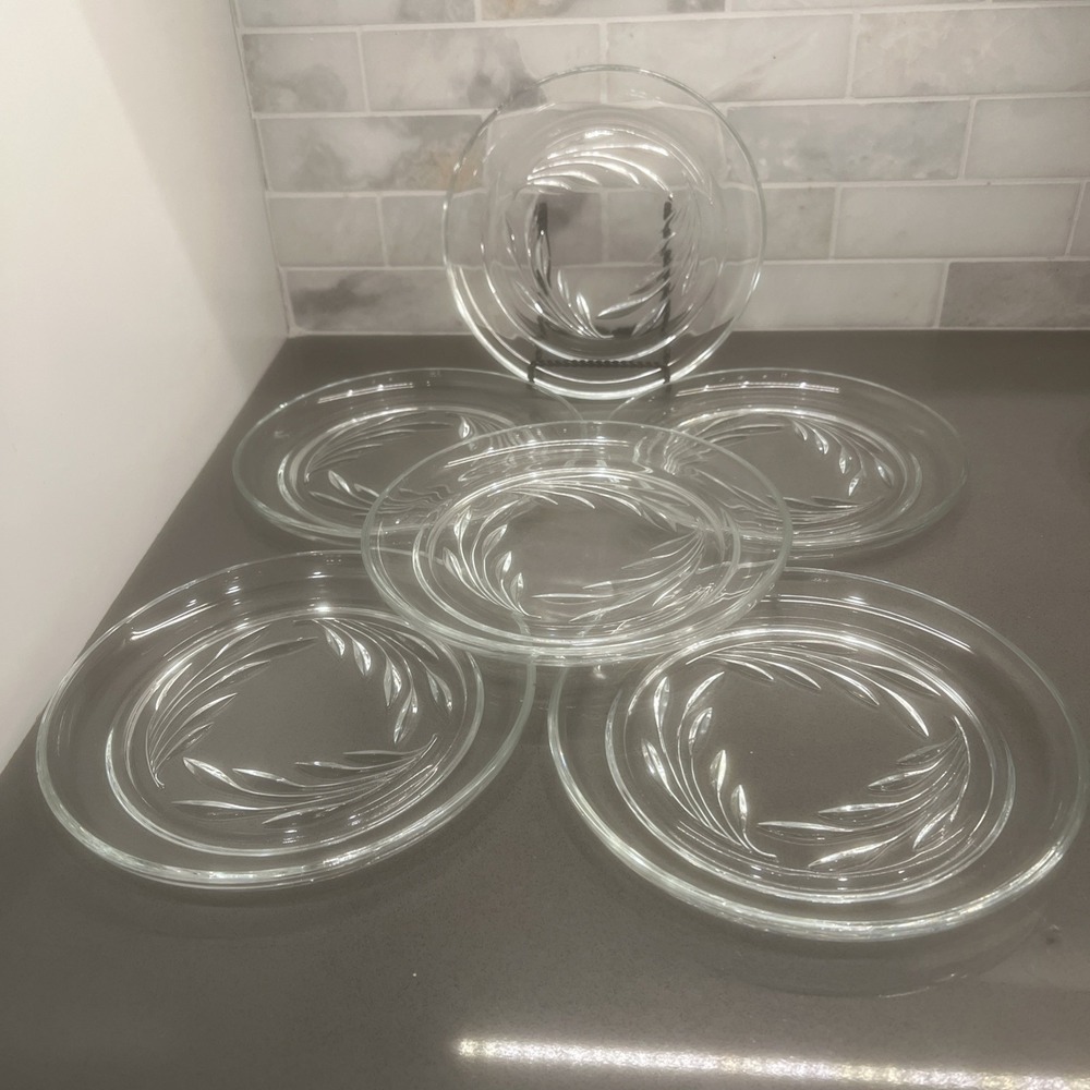 6-Vintage Indiana Glass Willow (8") Clear Salad Plates